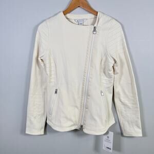 NWT Athleta Moto Jacket Mongolia White Light Organic Cotton Fleece Womens S